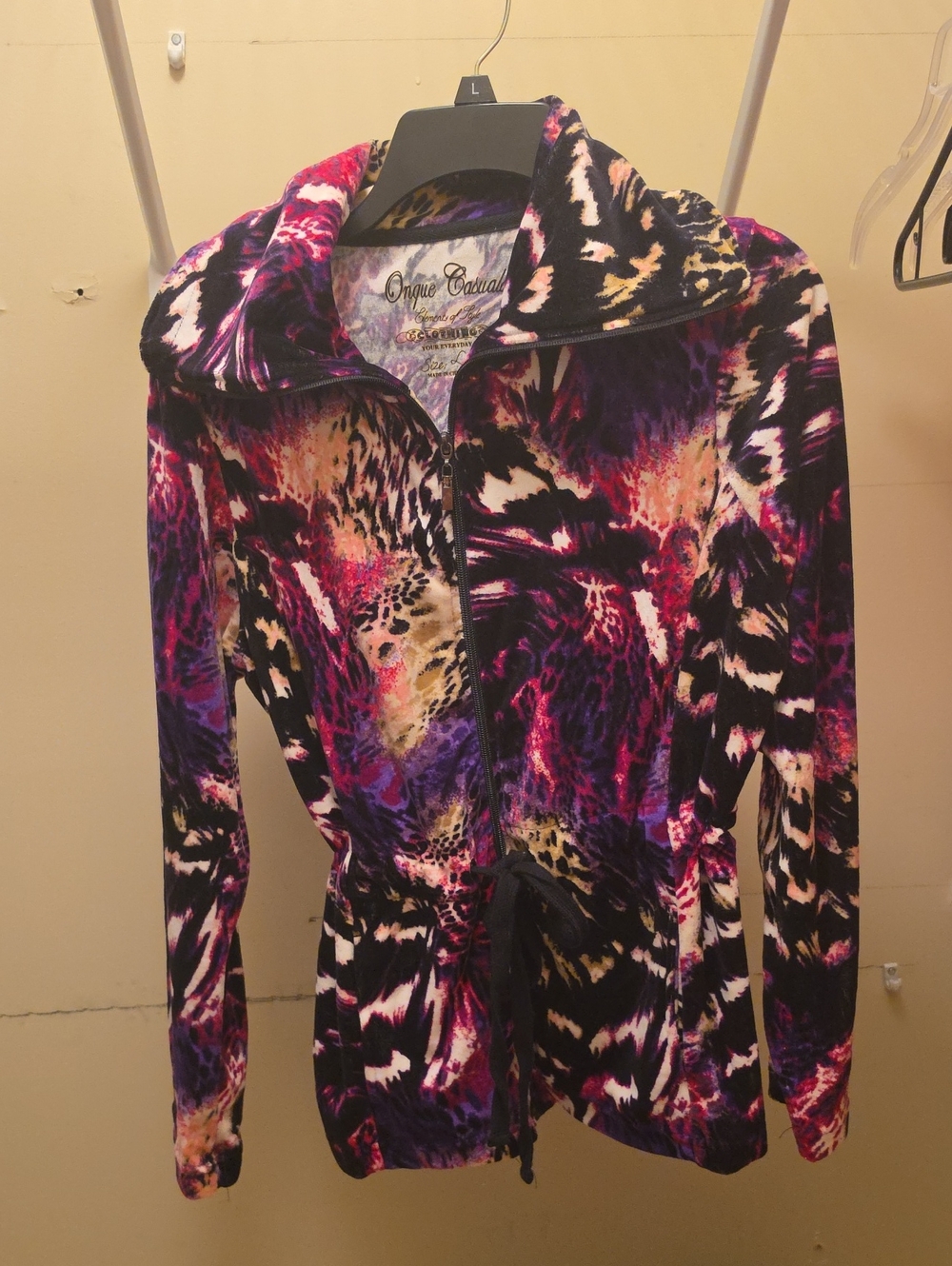 Onque Casuals Purple Multi-Print Zip Front Drawstring Hoodie